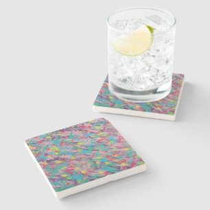Rainbow Aesthetic Abstract Painting Stone Coaster
