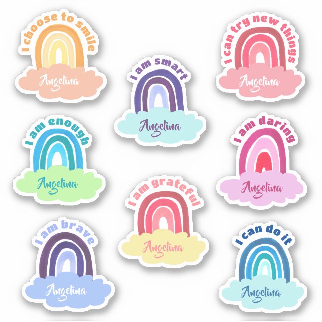 Rainbow Affirmation Name Custom-Cut Vinyl Sticker (Front)