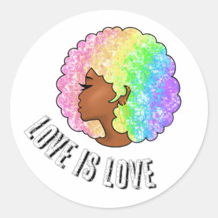 rainbow afro LGBTQ love is love pride black girl Classic Round Sticker