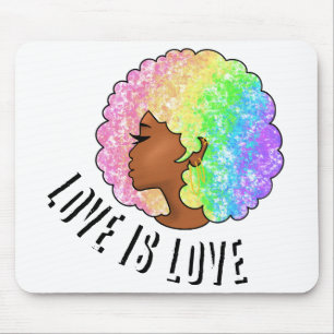 rainbow afro LGBTQ love is love pride black girl Mouse Pad