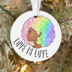 rainbow afro LGBTQ love is love pride black girl Ornament