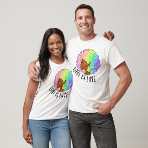 rainbow afro LGBTQ love is love pride black girl T-Shirt