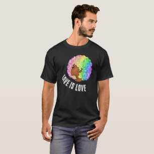 rainbow afro LGBTQ love is love pride black girl  T-Shirt
