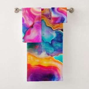 Rainbow Agate Colourful Abstract Geode Design Bath Towel Set