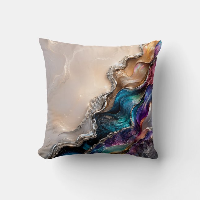 Rainbow Agate Crystal Art | Iridescent Marble Gift Cushion (Front)