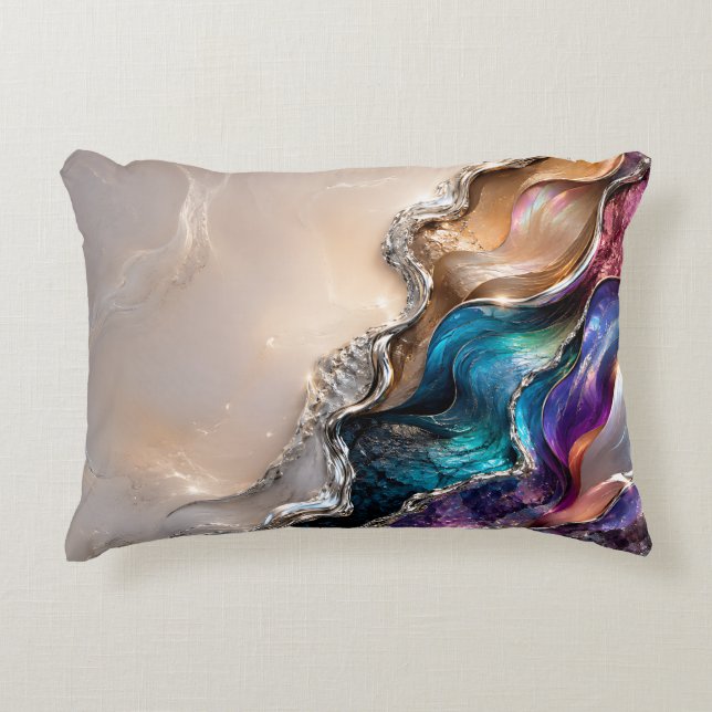Rainbow Agate Crystal Art | Iridescent Marble Gift Decorative Cushion (Front)