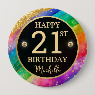 Rainbow Agate Gold Glitter Birthday Badge