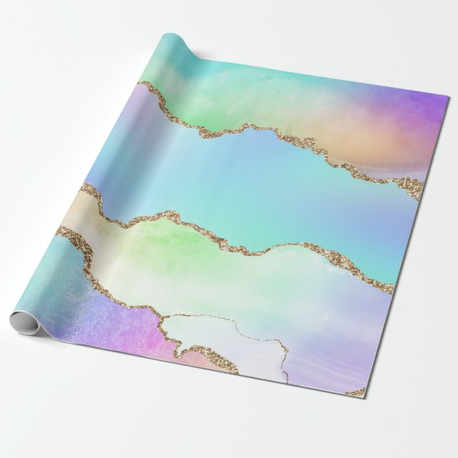 Rainbow Agate Pastel Faux Glitter Wrapping Paper (Unrolled)
