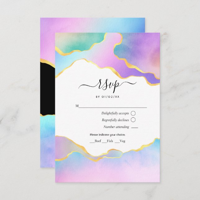Rainbow Agate Stone Baby Shower RSVP Card (Front/Back)