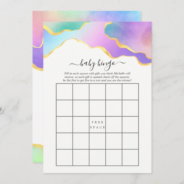 Rainbow Agate Stone Bridal Shower Bingo Invitation (Front/Back)