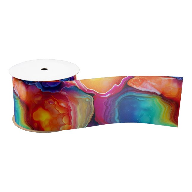 Rainbow Agate | Vibrant Abstract Stone Pattern Satin Ribbon (Spool)