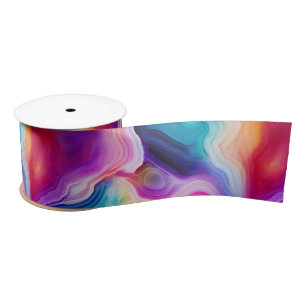 Rainbow Agate   Vibrant Abstract Stone Pattern Satin Ribbon