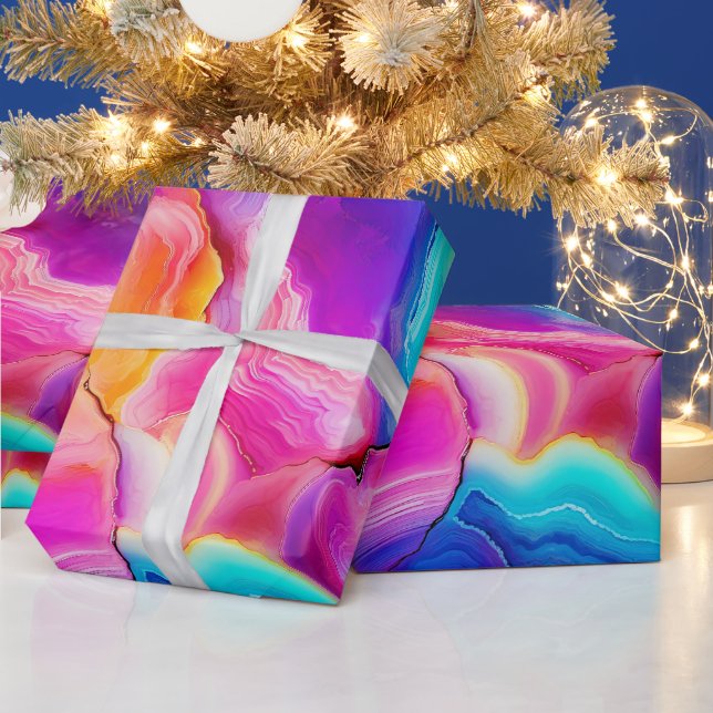 Rainbow Agate | Vibrant Abstract Stone Pattern Wrapping Paper (Holidays)