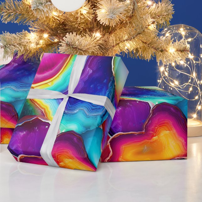 Rainbow Agate | Vibrant Abstract Stone Pattern Wrapping Paper (Holidays)