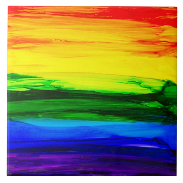 Rainbow Alcohol Ink Abstract Tile (Front)
