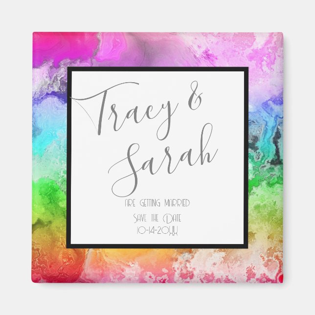 Rainbow Alcohol Ink Watercolor Save the Date  Magnet (Front)