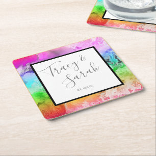 Rainbow Alcohol Ink Watercolor Square Paper Coaster