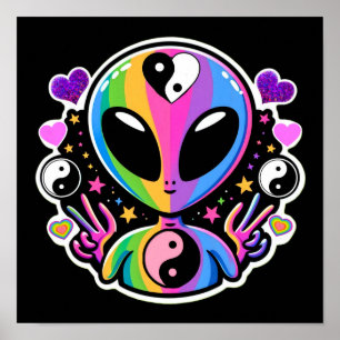 Rainbow Alien Yin Yang Sticker Trippy Peace Sign