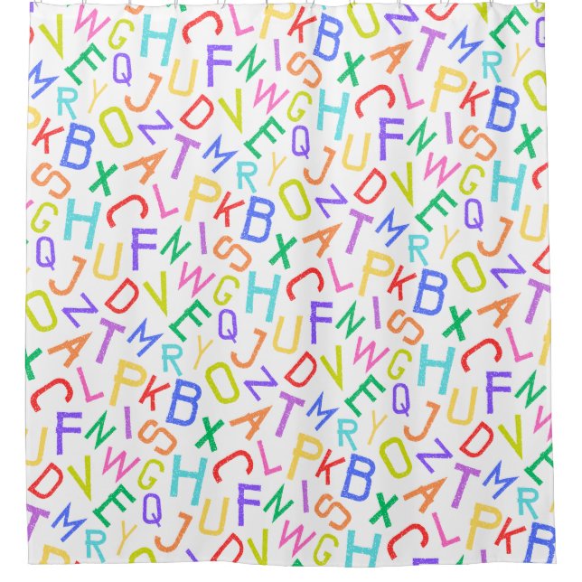 Rainbow Alphabet Letters Kids A-Z Shower Curtain (Front)