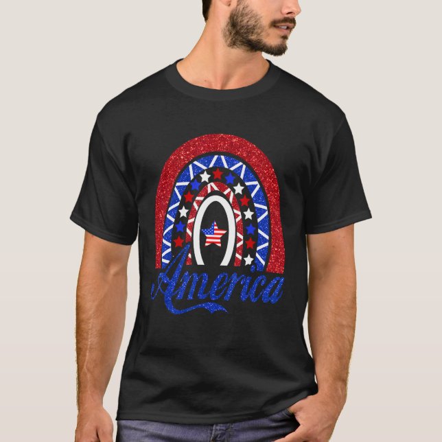 Rainbow America American Flag Patriotic 4th Of Jul T-Shirt (Front)