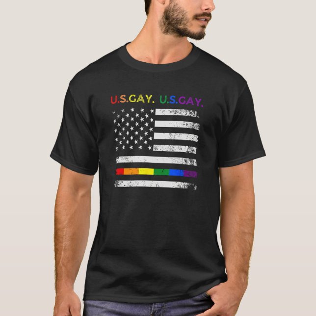 Rainbow America Flag LGBTQIA Pride Month   LGBTQ T-Shirt (Front)