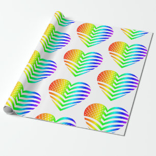 rainbow american flag heart patriotic lgbt pride wrapping paper