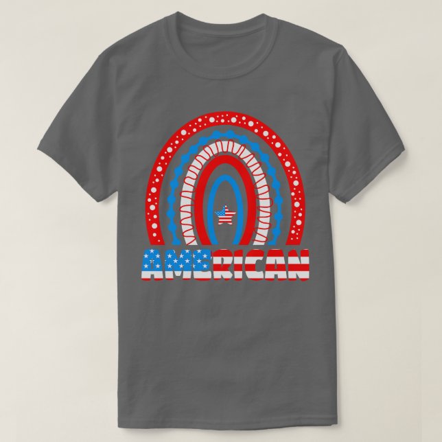 Rainbow American Flag Patriotic Happy 4th Of July  T-Shirt (Design Front)
