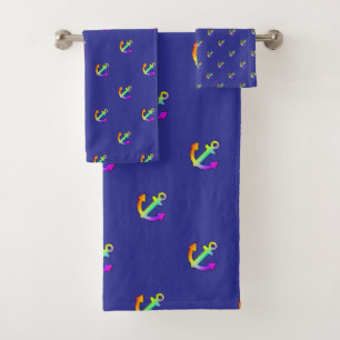 Rainbow Anchor Repeat Blue Kids Bath Towel Set