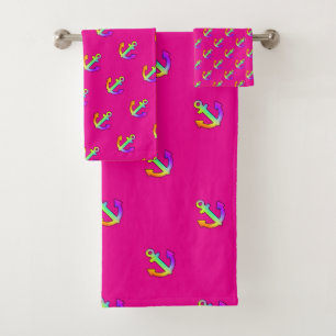 Rainbow Anchor Repeat Hot Pink  Kids    Bath Towel Set