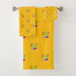 Rainbow Anchor Repeat Yellow Kids    Bath Towel Set