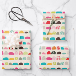 Rainbow and Abstract Shapes Pattern Wrapping Paper Sheet