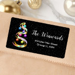 Rainbow and Black Christmas Ornament Label<br><div class="desc">This elegant and chic address label features a rainbow ribbon Christmas tree with baubles. The text combines handwritten script and modern sans serif fonts for a classy and sophisticated look. The falling snow, snowflakes and sparkles give a festive and magical touch. This is perfect for Christmas and the holiday season....</div>