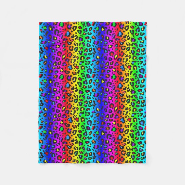 Rainbow and Black Leopard Print Pattern Fleece Blanket (Front)