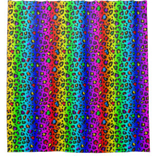 Rainbow and Black Leopard Print Pattern Shower Curtain