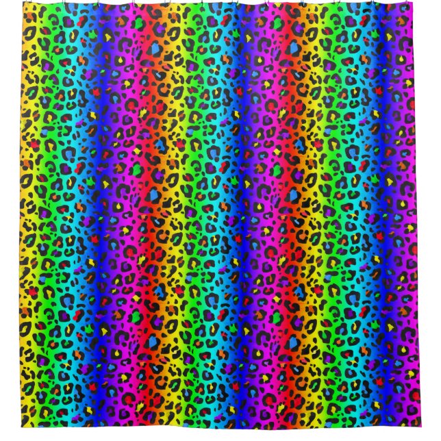 Rainbow and Black Leopard Print Pattern Shower Curtain (Front)