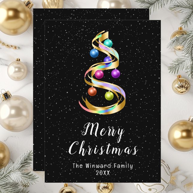 Rainbow and Black Ornaments Merry Christmas Holiday Card (Creator Uploaded)