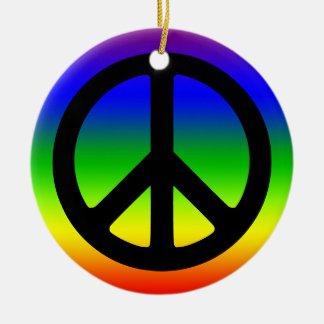 Rainbow and Black Peace Symbol Ceramic Tree Decoration