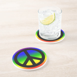 Rainbow and Black Peace Symbol Coaster