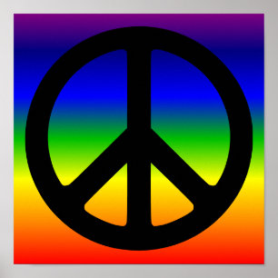 Rainbow and Black Peace Symbol Poster