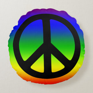 Rainbow and Black Peace Symbol Round Cushion