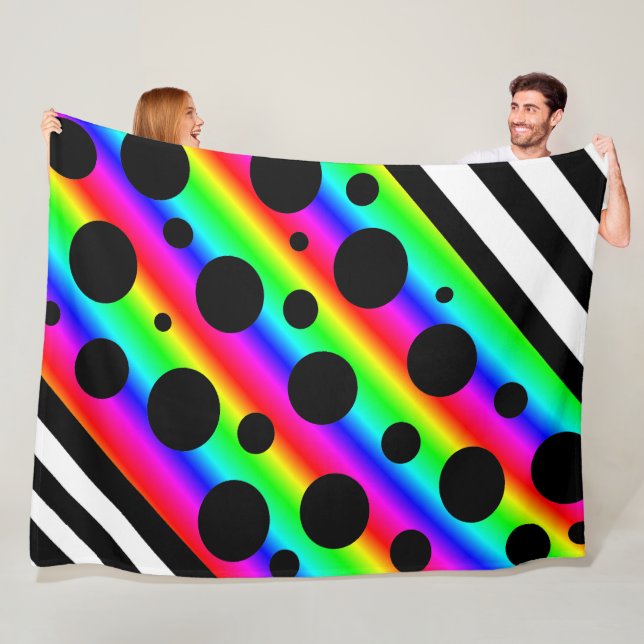 Rainbow and Black Polka Dots and Stripes Blanket (In Situ)