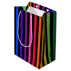 Rainbow and black stripes medium gift bag