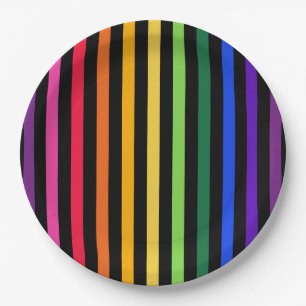 Rainbow and black stripes paper plate