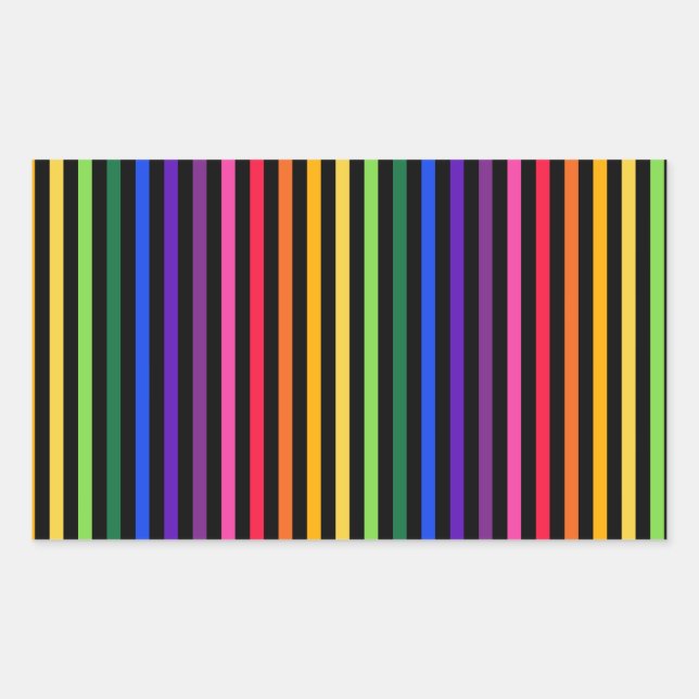 Rainbow and black stripes rectangular sticker (Front)