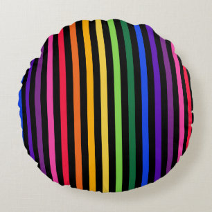 Rainbow and black stripes round cushion