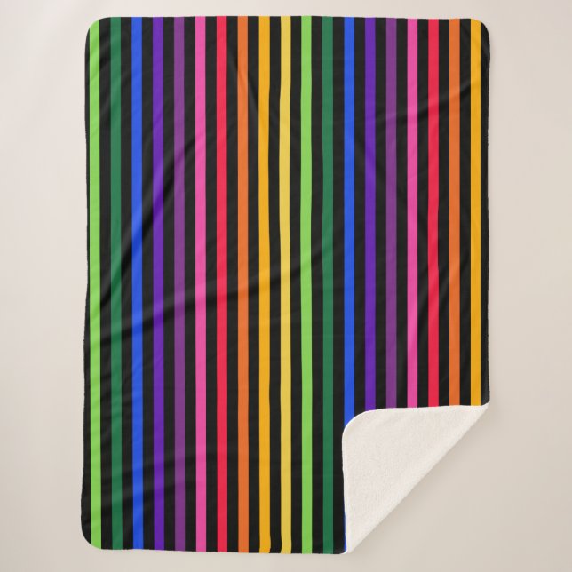 Rainbow and black stripes sherpa blanket (Front)