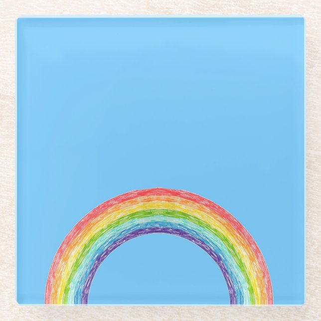 Rainbow and blue sky glass coaster (Front)