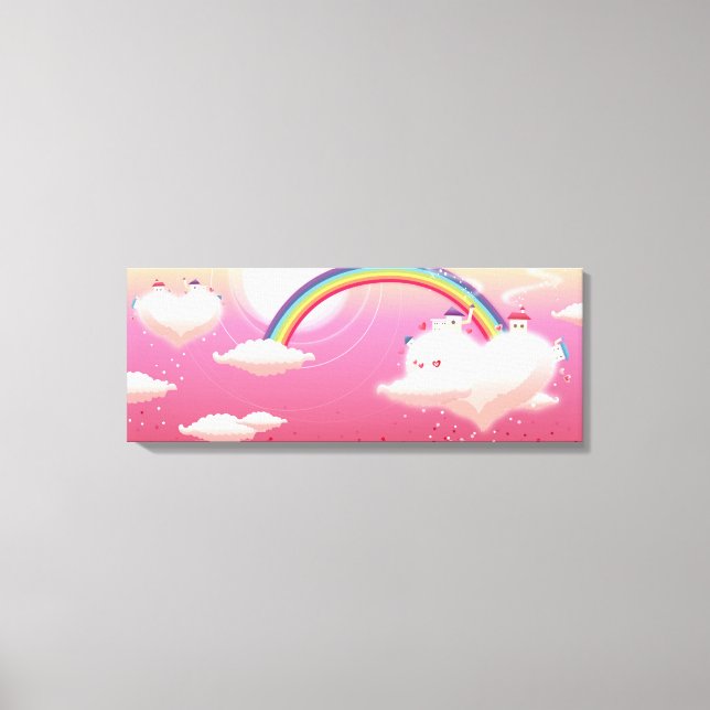 Rainbow and buildings on clouds canvas print (Front)
