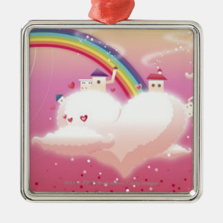 Rainbow and buildings on clouds metal tree decoration