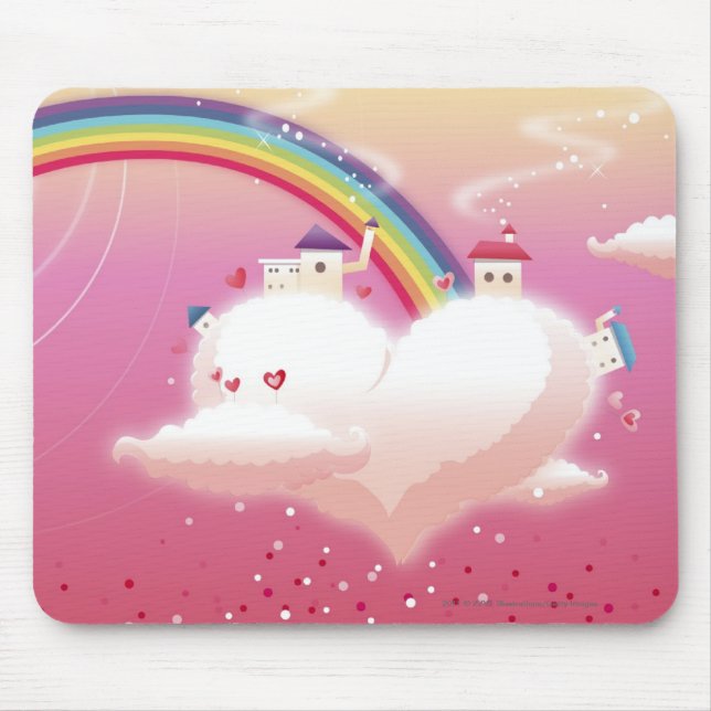 Rainbow and buildings on clouds mouse pad (Front)